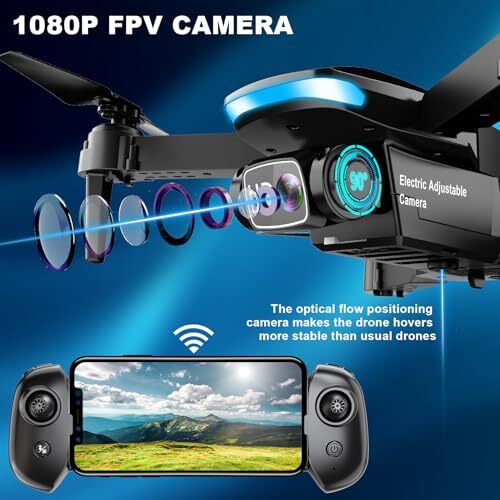 Mini Drone with Camera - Drones for Kids Adults, 1080P HD Foldable Drone Blue - Picture 4 of 8