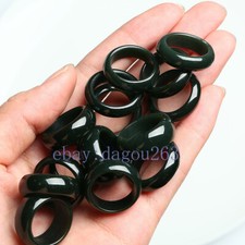 Certified natural Hetian Jade dark green jade ring for men women and lovers
