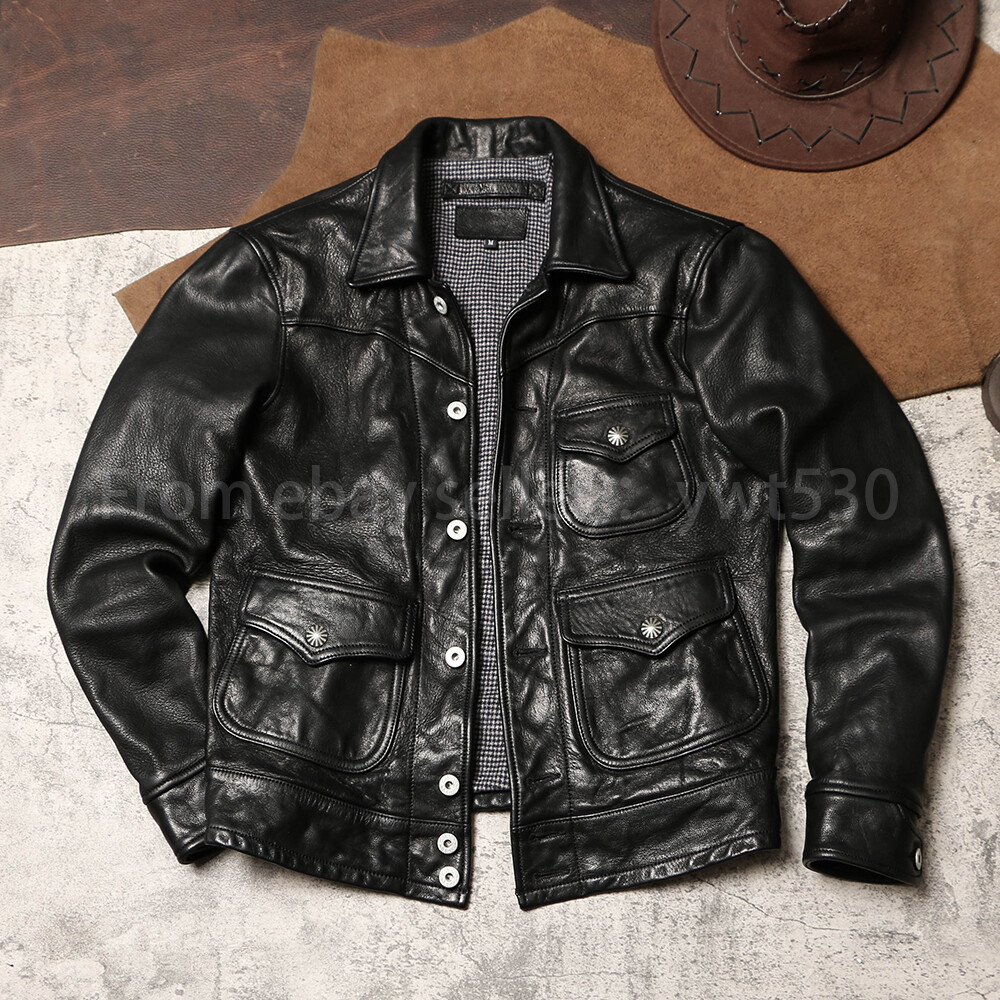 Washed Batik Goatskin Short Farmer Men's Genuine Leather