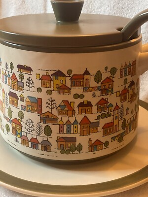Country Village Stoneware Soup Tureen Crock Ladle Plate Japan R