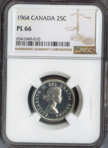 1964 Canada 25 Cents 25C Silver NGC PL66 Quality