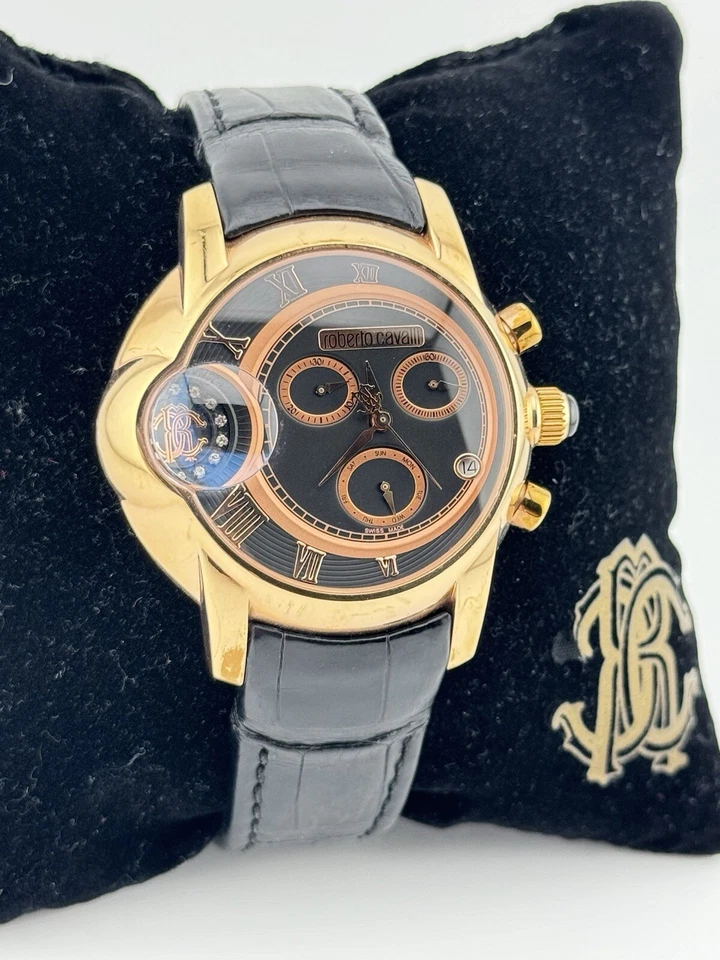 Roberto Cavalli Chrono Watch R7271649025 With Alligator Band And Rose Gold Tone - Image 3 of 4