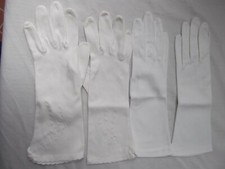 vtg lot 2 pr 6.5 white cotton nylon wrist 3/4 gloves Crescendoe embroid scallop