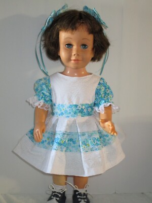 New 19 20 Chatty Cathy NO Doll White Aqua Floral Dress Panties Hair Bows 