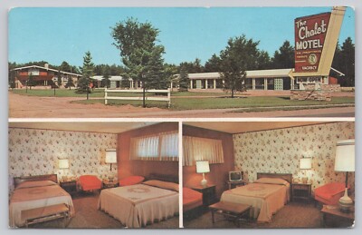 Postcard Wisconsin Rapids Wisconsin The Chalet Motel Exterior and Interior