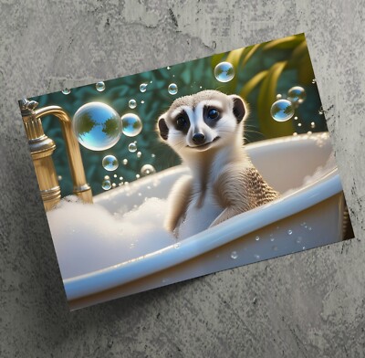 Erdmännchen saß im Schaumbad Poster Druck Wandbild Bild oder Leinwandbild