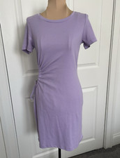 SHEIN Ribbed Crew Neck Short Sleeve Open Side Fitted A-Line Purple Dress Sz M