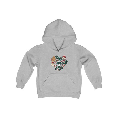 Retro Christmas Heart Youth Heavy Blend Hooded Sweatshirt - Picture 4 of 9