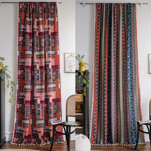 Vintage Curtain for Living Room Tassel Bohemian Hippie Curtain Window Drape - Picture 12 of 53