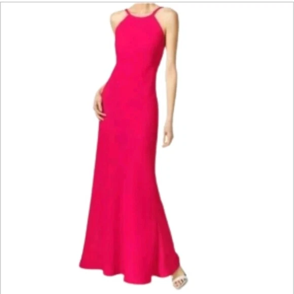 Calvin klein open cheap back halter gown