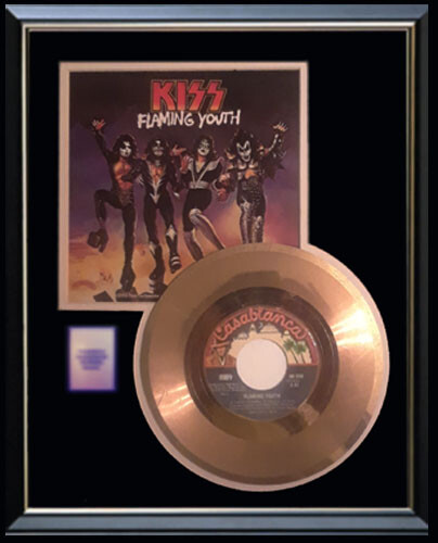 KISS FLAMING YOUTH 45 RPM GOLD METALIZED RECORD RARE NON RIAA  AWARD