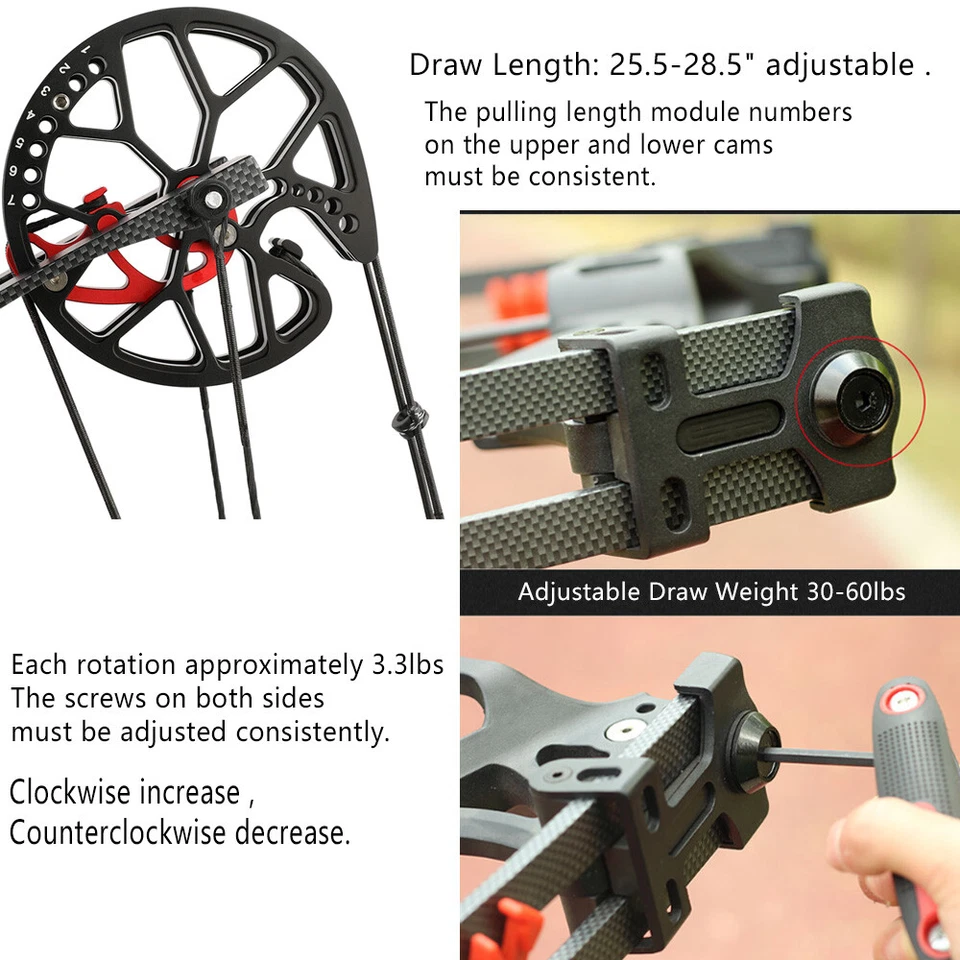 30-60lbs Compound Bow CNC Dual-use Steel Ball Arrows Archery Hunting Fish M109E - Image 4 of 4