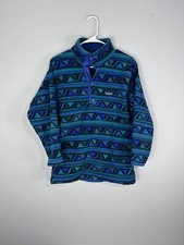 VTG Patagonia Kids Aztec Waves Fleece 1/4 Snap T Pullover Size 12 Made USA READ