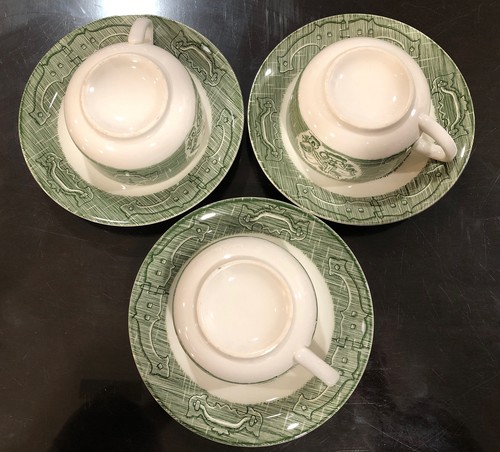 Vintage "The Old Curiosity Shop" 3 Sets Cups And Saucers - Green - Royal - USA - Picture 3 of 4
