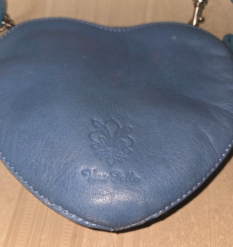Vera Pelle Heart Shape Crossbody Bag Blue Leather Mini Purse RARE - Picture 7 of 8
