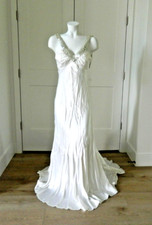 Vtg. Zum Zum Ivory Satin Sequin Prom Special Occasion Slip Dress w/Train 9-10