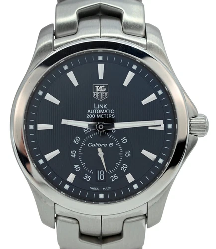 Men's Tag Heuer 39mm Automatic Link Black Dial Exhibition Cal. 6 Watch! WJF211A!
