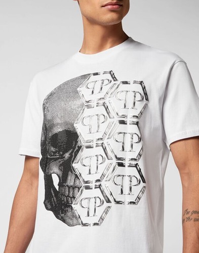 Philipp Plein T-shirt Round Neck SS Skull and Plein White Size M MSRP $1250 - Picture 2 of 5