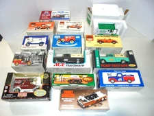 COIN BANK COLLECTION VINTAGE TRUCKS & CARS HARDWARE & MORE 14 BANKS WITH BOXES
