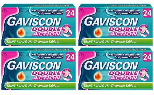 4 x Gaviscon Double Action Tabs Sodbrennen Verdauungsstörungen Minze 24er - Ablauf 08/26