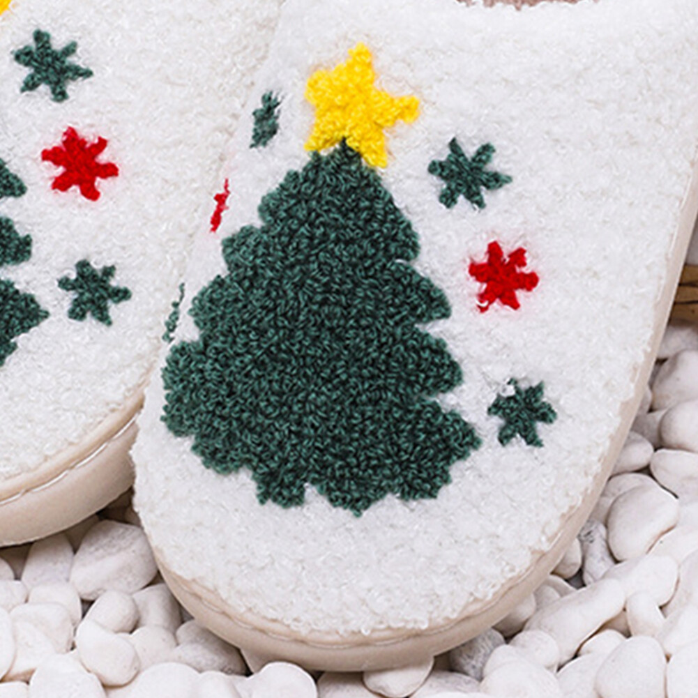 APL Women Men Breathable Bedroom Slippers Christmas Tree Cotton Slippers for Indoor