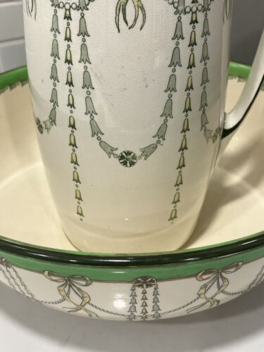 Rare Antique Royal Doulton England “Adams” Green Wash Basin & Pitcher Set 1920’s - Picture 3 of 16