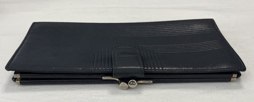 LANVIN Paris Navy Blue Women’s Wallet Button Close Credit Card Snap Close Change - Picture 15 of 17