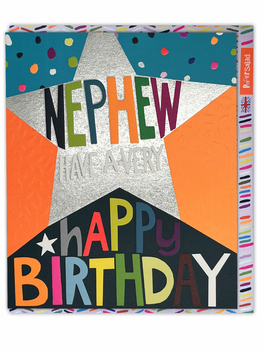 Paper Salad Happy Birthday Nephew Card Cute Bright Neon Fun Metallic Star