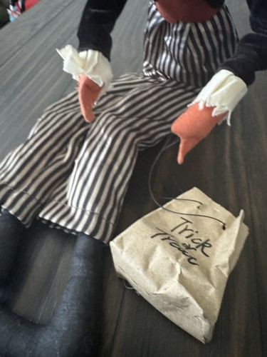Halloween Pumpkin Man Shelf Sitter Doll Vintage Style Black Hat Striped Pants - Picture 8 of 24
