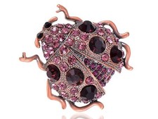 Alilang Antique Faded Copper Tone Purple Pink Rhinestones Ladybug Novelty Bro...