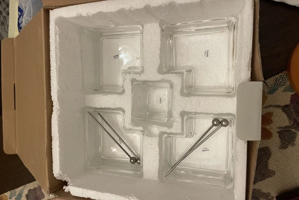 Red Envelope Square Cubist Appetizer & Hors d'Oeuvres Serving Tray 9 1/2” w Box - Image 4 of 4