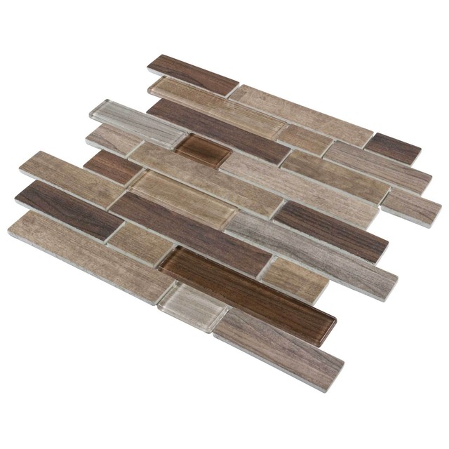 Modern Linear Brown Glass Mosaic Tile Backsplash Kitchen Wall Bathroom