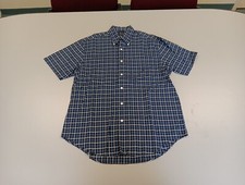 NAUTICA 80's 2 Ply Cotton Shirt Blue Check Short Sleeve Mens Md