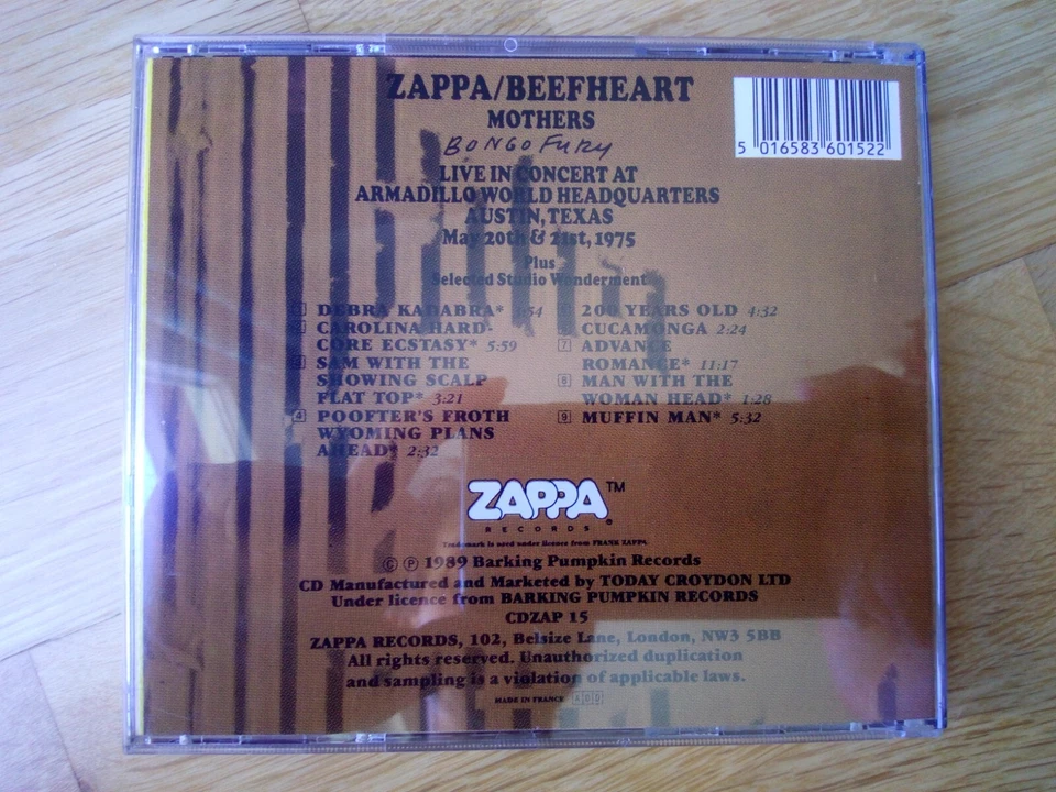 Zappa / Beefheart / Mothers - Bongo Fury - 1989 CD - CDZAP 15 - NM / NM - As New - Bild 2 von 4