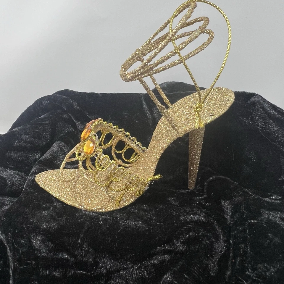 Sandalia Pier 1 Tacón de Agujero Dorado Brillo Navidad Adorno Zapato Vacaciones Foto 4 de 4