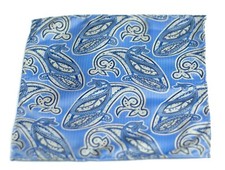 Umberto Algodon Heaven Blue Paisley Silk Pocket Square 75 Retail New
