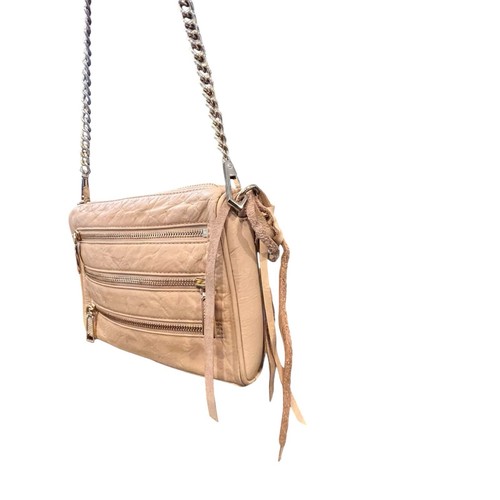 REBECCA MINKOFF Crossbody Shoulder Bag Designer Beige Small Chains Fringe Zipper - Picture 4 of 14
