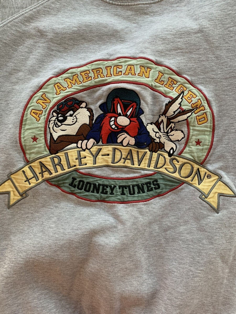 ◆Harley Davidson◆ Pigment Dying American Legend Sweatshirt Vintage 1993 Harley Davidson Looney Tunes Gray Sweatshirt
