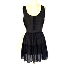 J.Crew Dress Sheer Light Tiered Sleeveless 100% Cotton Gauzy Black Small Witchy