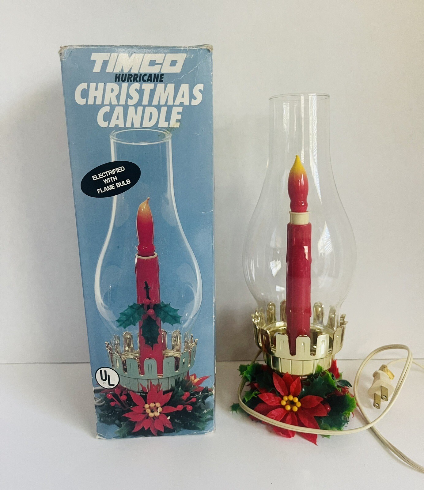 VTG Electric Hurricane Candle Lamp CHRISTMAS LIGHT by TIMCO Glass Globe