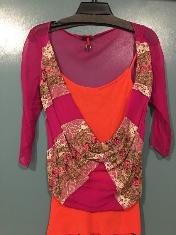 Save The Queen Top Silk Orange Pink Made In Italy Small transparent back