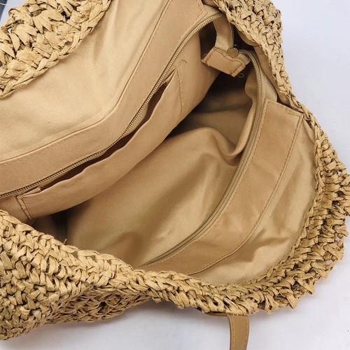 Bolso de Verano CoCopeanut Beige Tejido Paja Redondo Palomino Borlas Coloridas - Imagen 3 de 7