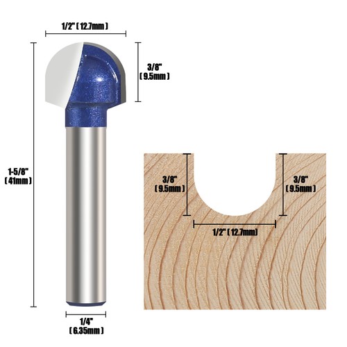 1/4 Schaftkernbox Fräser Bit Hartmetall Rundnase Fräser Werkzeug Holzbearbeitung - Bild 14 von 15