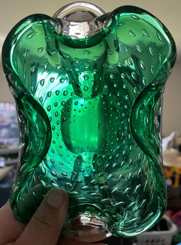 Plato de caramelo bullicante verde grande de colección arte a mano con asas 8" de largo 5" de ancho 3" de alto - Imagen 9 de 11