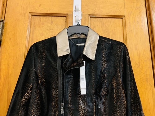 Elie Tahari Emalia real dyed fur lamb leather peplum moto jacket NWT sz M $1,698 - Picture 2 of 11