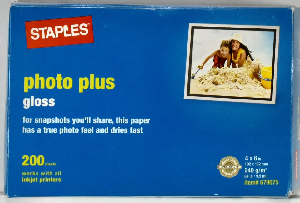 Staples Photo Plus Gloss Paper 4x6 - 200 Sheets #679075 NICE! Open Box - Image 2 of 3