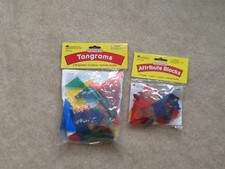LEARNING RESOURCES OVERHEAD MATH LOT OF 2: ATTRIBUTE BLOCKS, TANGRAMS NEW