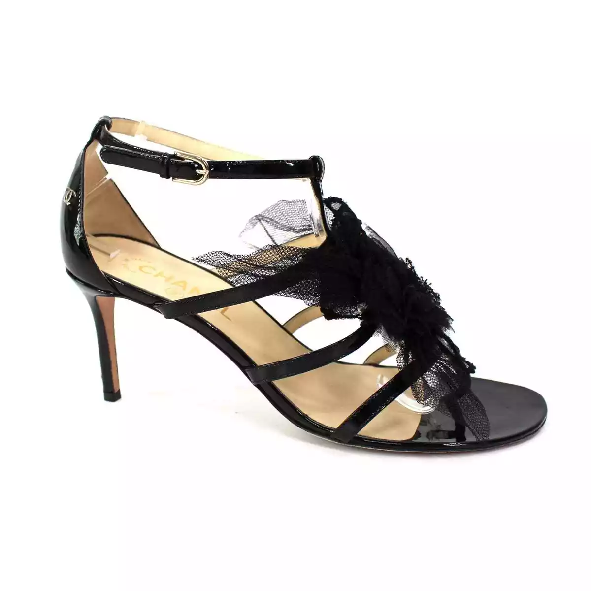 Chanel Black Patent Leather Ankle Strap Shoe