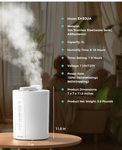 Healthy Warm Mist Humidifiers for Bedroom, 3L/100oz Stainless Steel Humidifier - Picture 7 of 7
