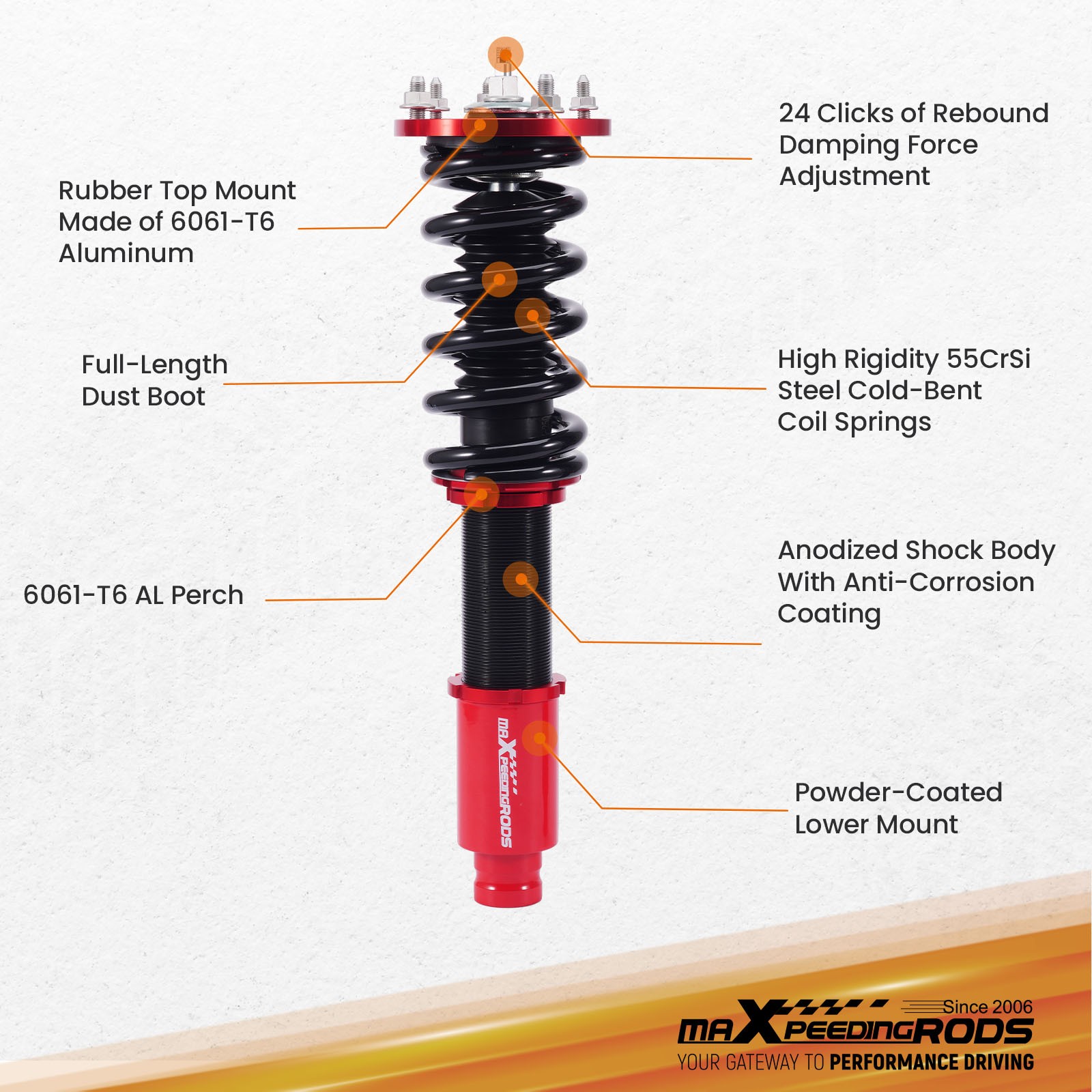 MaXpeedingrods 코일오버 조절식 댐퍼 서스펜션 키트 (혼다 어코드 2008-2012용) 4